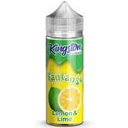 A bottle of Kingston Fantango Lemon & Lime E Liquid, 100ml size, with a green and yellow label showcasing the flavor.
